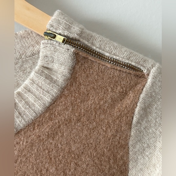 J.Crew 100% Wool Colorblock Sweater | Tan & Oatmeal | Size S | Zip Detail - Picture 3 of 5